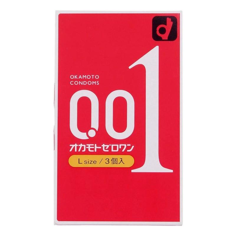 Preservativos de poliuretano OKAMOTO Zero One 0.01, tamanho grande, 3 unidades
