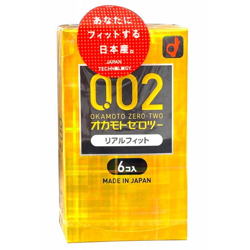 Preservativos de látex OKAMOTO 0.02 Real fit, 6 unidades