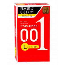 Condones de poliuretano OKAMOTO Zero One 0.01, talla grande, 3 unidades