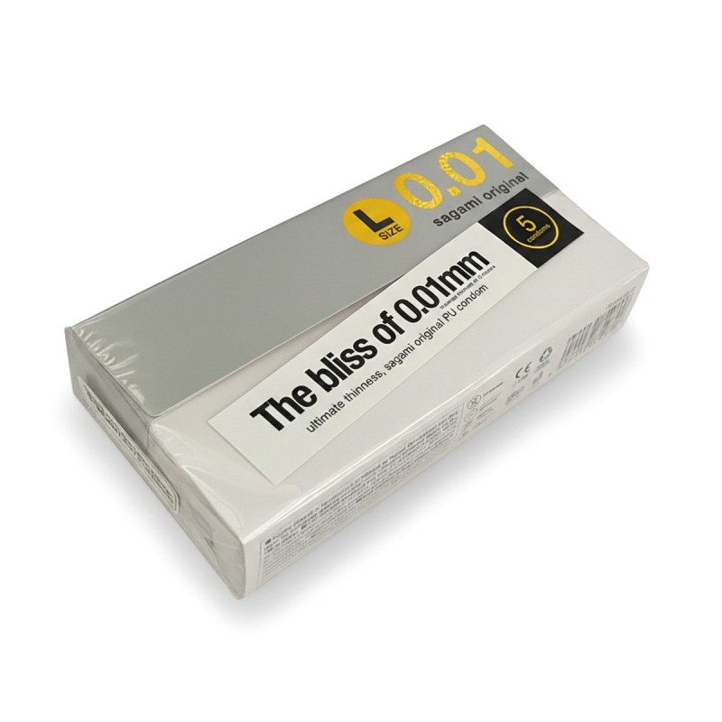 Condones de poliuretano SAGAMI Original 0.01 L-Size (talla grande), 5 unidades