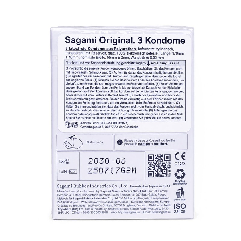 ポリウレタン製コンドーム SAGAMI Original 0.02 3個入り