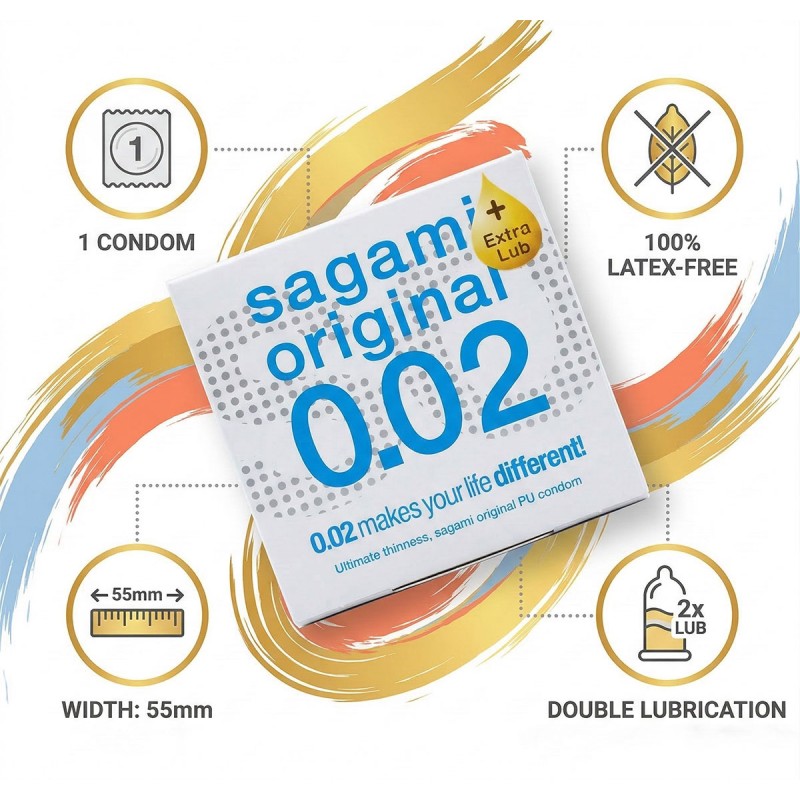 Condones de poliuretano SAGAMI Original 0.02 ExtraLub, 1 unidad