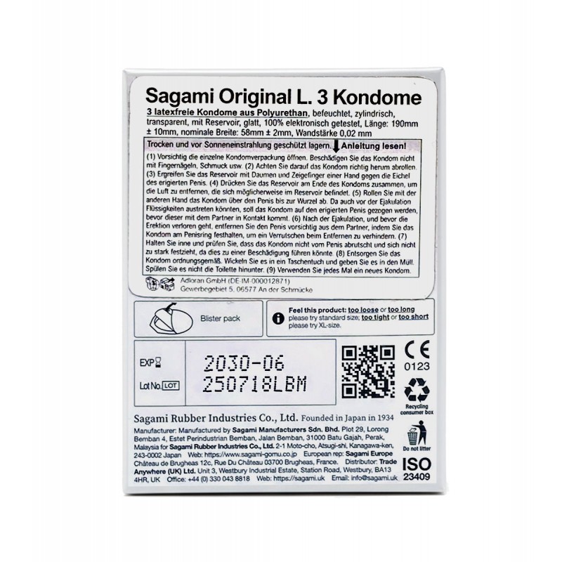 Polyurethan-Kondome SAGAMI Original 0.02 L-Size (groß) 3 Stück