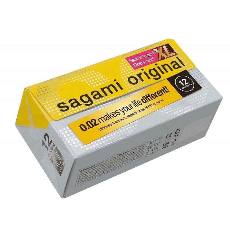 Preservativos de poliuretano SAGAMI Original 0.02 XL-Size (Aumentados) 12 unidades