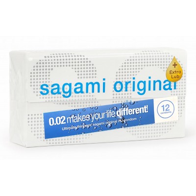 SAGAMI Original 0.02 ExtraLub Poliuretāna prezervatīvi (12 gab.) ⭐️ SAGAMI Original ⭐️ japancondoms.com